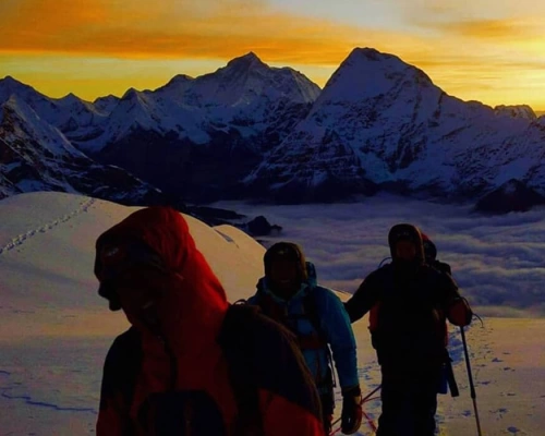 Mera Peak Climbing In High Camp View Of Makalua And Barunste